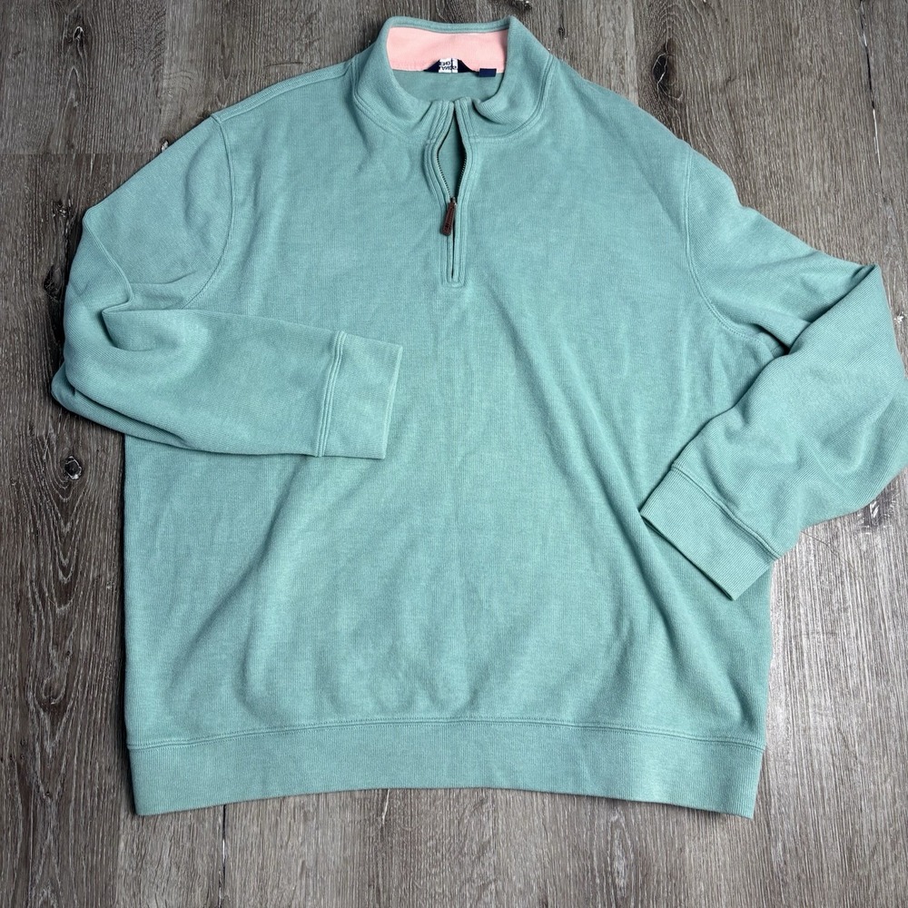 Lands End Mens Sweatshirt 3XL Mint Green 1/4 Zip Mock Neck Pullover Athleisure